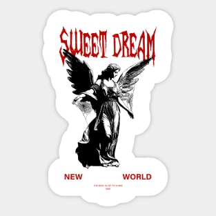 Gothic statue of an angel with a spider web. Sweet Dream of a New World. Sticker